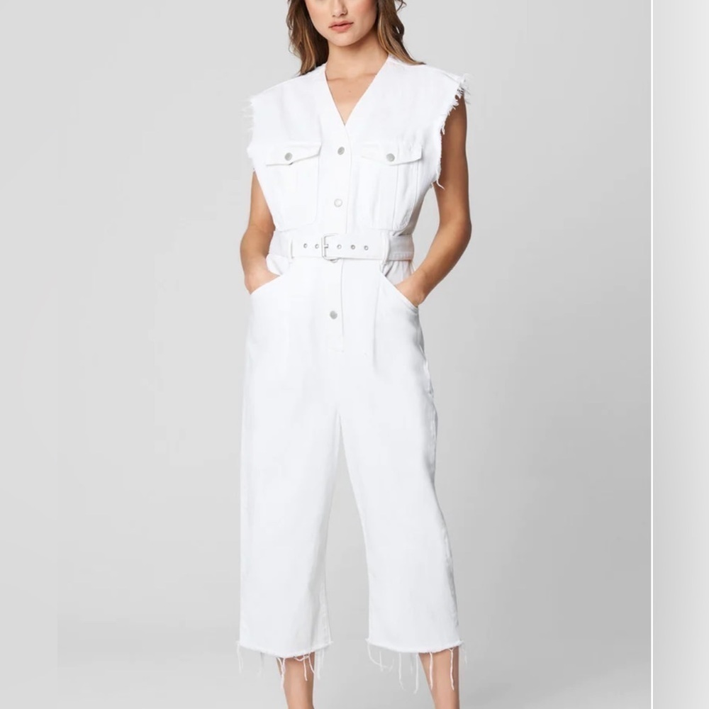 Blank NYC White Denim Romper With Front Pockets Snap Closure,Belted NWT - Picture 1 of 4